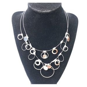 Silver two strand dangling circles necklace